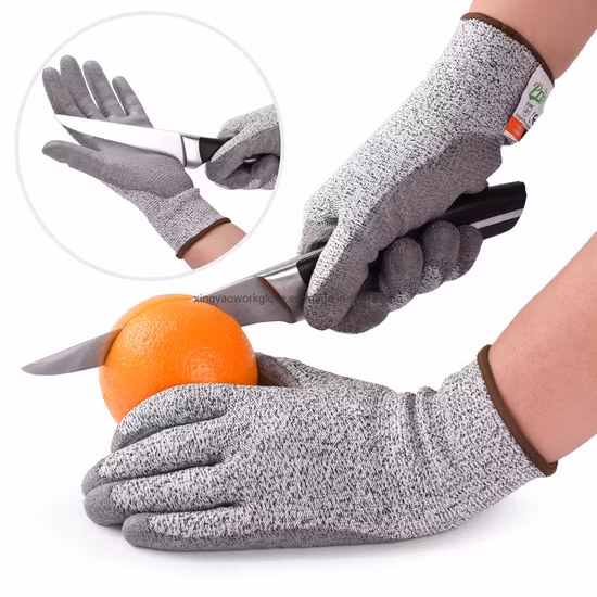 En388 A5 Nylon & Hppe & Glass Fiber Liner PU (Polyurethane) Coated Anti Cut Resistant Cutting Proof Work Safety Hand Protection Knitted ANSI Gloves
